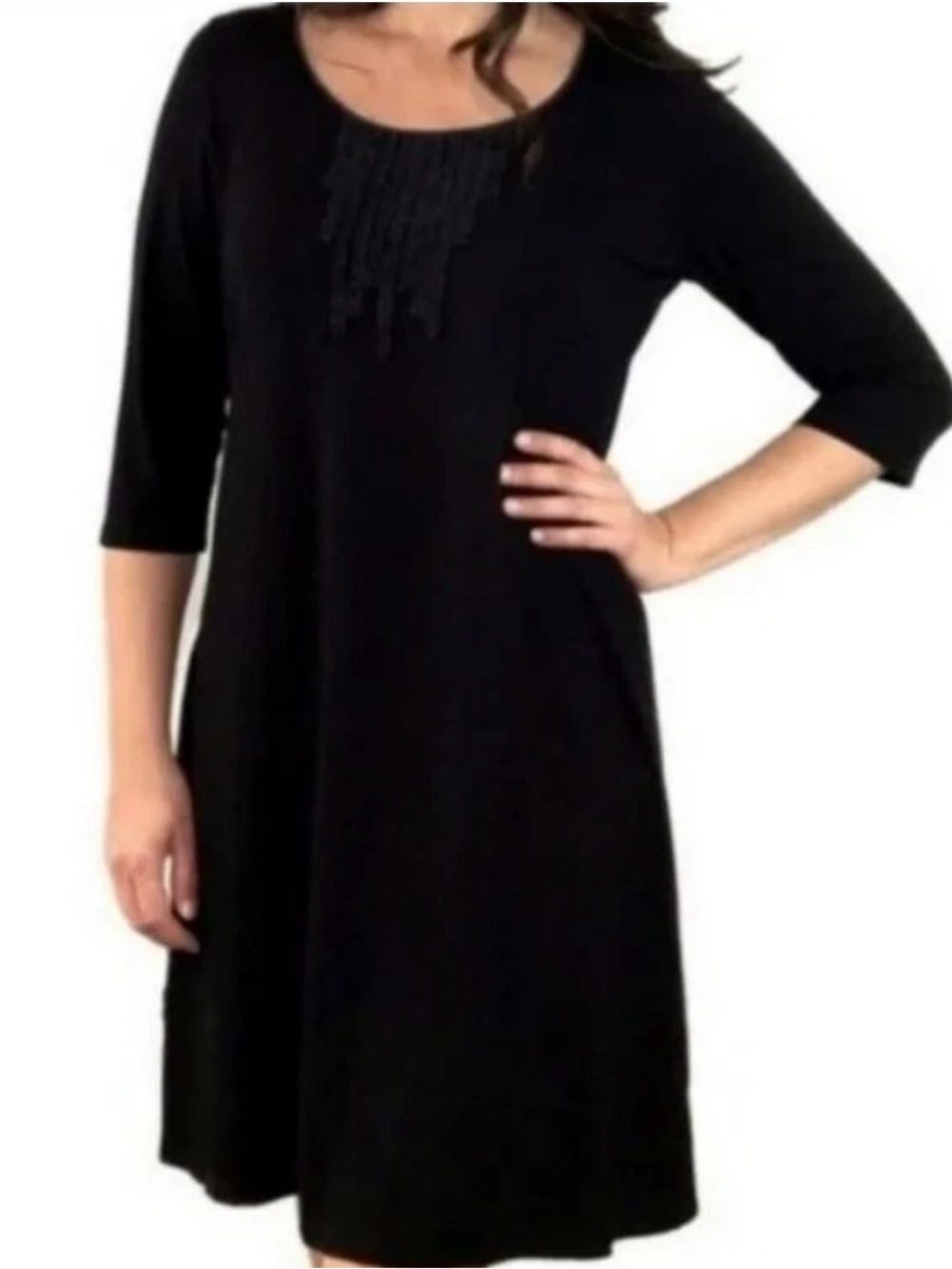Eileen Fisher Black Long-Sleeve Scoop Neck A-Line Dress